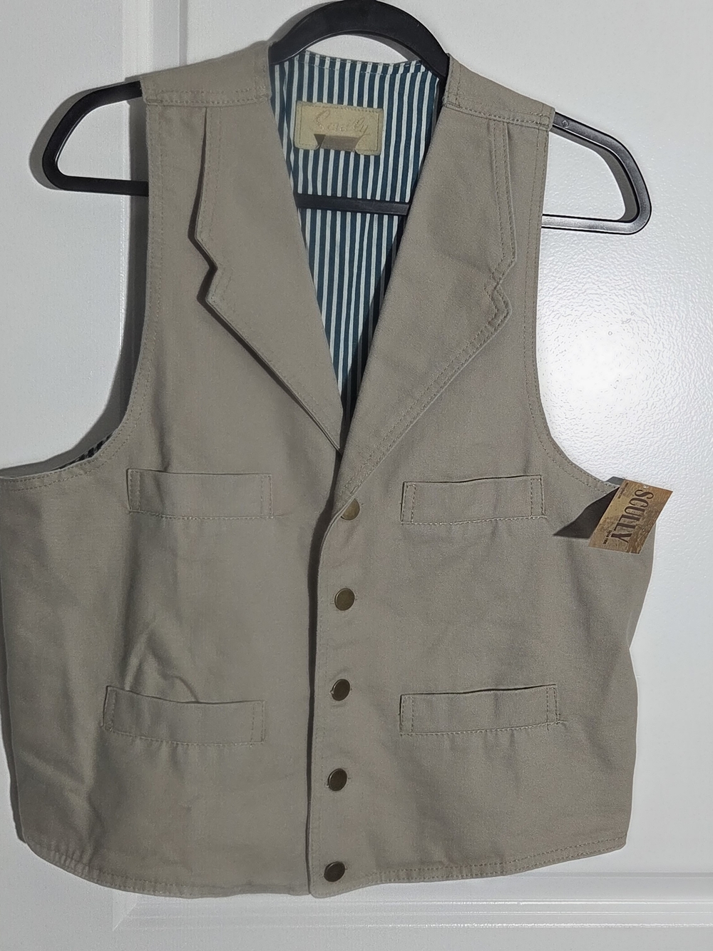 Men's Beige Canvas Vest - Classic Button Front
